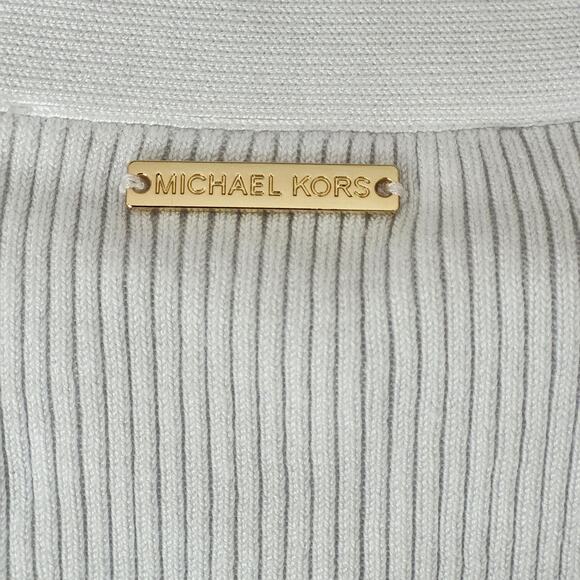 Michael Kors Ribbed Knit V Neck Fitted Button Up Cardigan White XL A0054 - Picture 5 of 6
